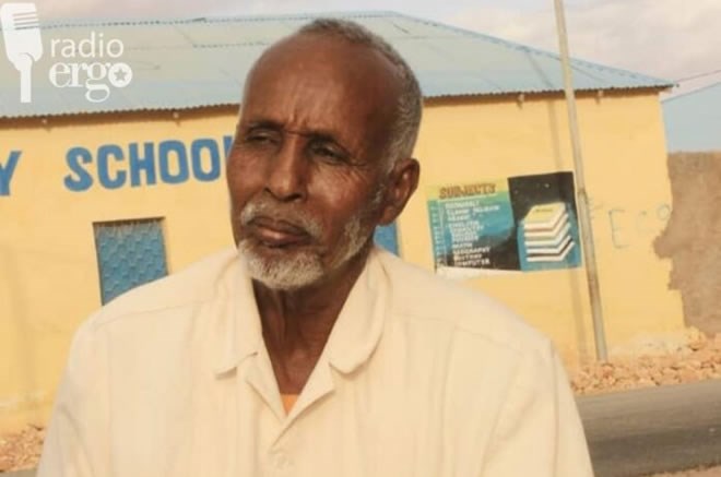 Never too late to learn for Abdirahman Mahamud Mohamed, pictured outside his school in Qarqora, Mudug/Ergo