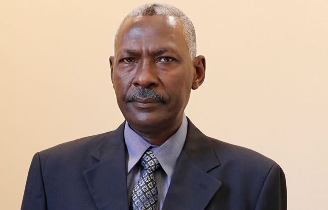 Maj. Gen. Yassin Ibrahim Yassin poses for a portrait after taking the oath as defense minister at the Presidential Palace in Khartoum, Sudan, on June 2, 2020. (Marwan Ali/AP)