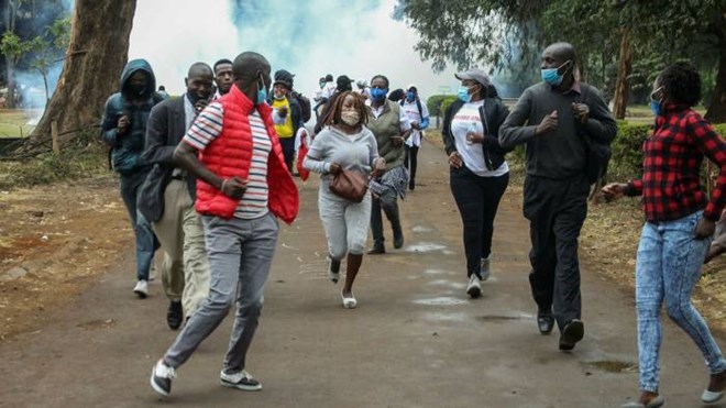 Demonstrators at an anti-corruption protest in Nairobi. Public uproar in Kenya has highlighted frustration over the handling of aid to combat coronavirus © AP