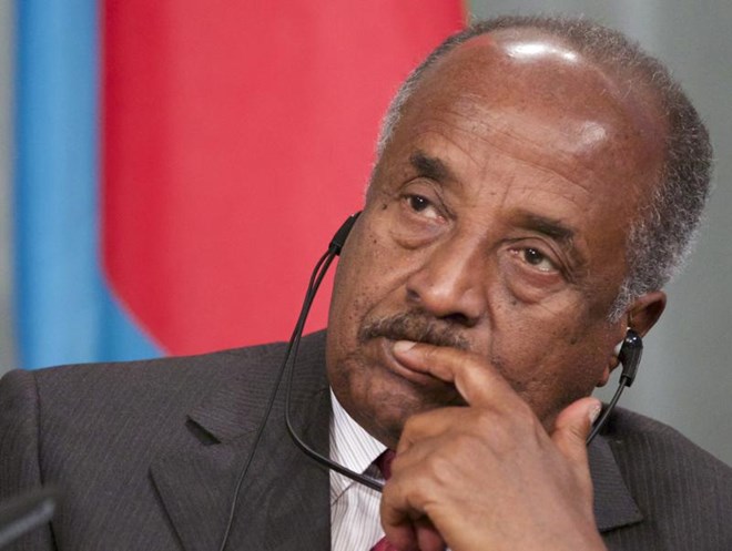 In this Feb. 17, 2014, file photo, Eritrean Foreign Minister Osman Saleh listens to his Russian counterpart Sergey Lavrov during their news conference in Moscow, Russia. Saleh blamed U.S. administrations that supported the Tigray People’s Liberation Movement for the last 20 years for the current war in northern Ethiopia's Tigray region, saying that blaming Eritrea for the fighting was unfounded.(AP Photo/Alexander Zemlianichenko, File)