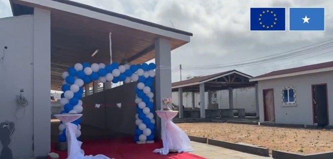 A decorated entrance at the General Dhagabadan Training Center, part of the newly inaugurated facilities supported by the European Union. (EU/Somalia)