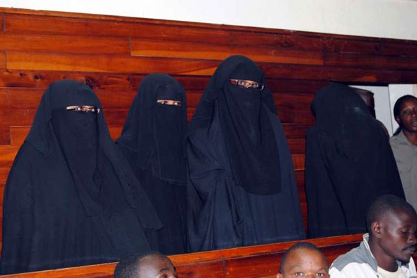 Ms Ummulkheir Sadri Abdalla, Khadija Abubakar Abdulkadir, Maryam Said Aboud and Halima Adan Ali are suspected of being members of Al-Shabaab and could face new terror related charges. PHOTO | LABAN WALLOGA