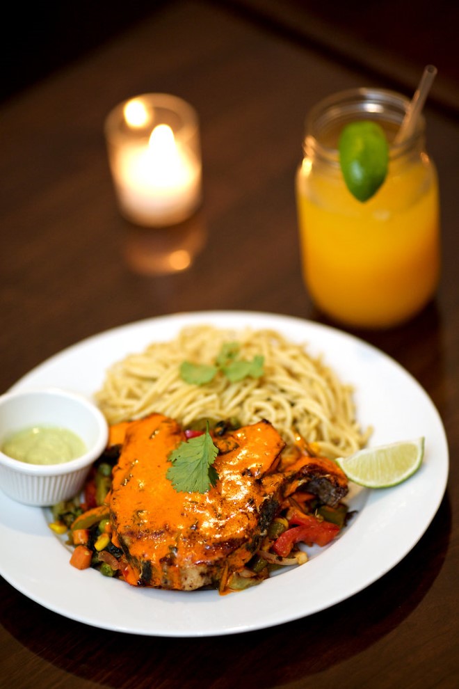 The catch of the day is contoured in bisbaas and lime zest, then given a sheen of Fantastic sauce, heavy cream imbued with oregano, rosemary and basil.