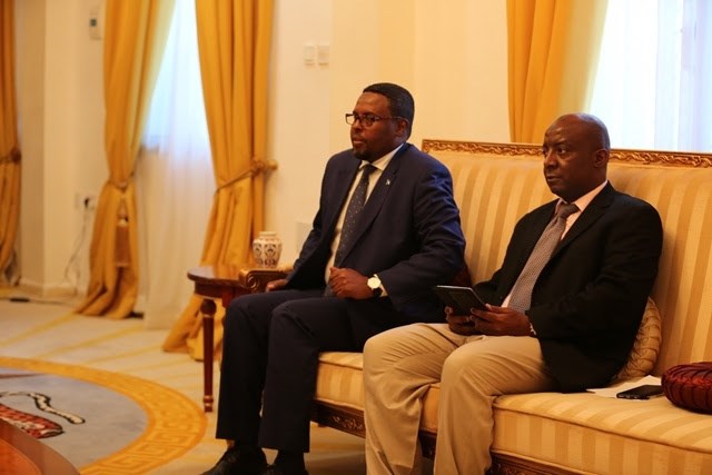 Mr Ahmed A. Kediye (L) Somali Deputy Foreign Minister, Daud Aweis (R), Spokesperson to the President. 1st Dec. 2015. Photo by Villa Somalia