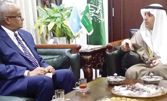 A FRIEND INDEED: Somali Foreign Minister Abdusalam H. Omer confers with his Saudi counterpart Adel Al-Jubeir in Jeddah on Thursday.