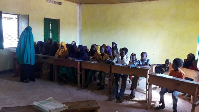 The dhumay dhumay school in Doolow. The number of children at the school has halved in recent months as children are kept at home to help their families during the drought. [Fahmida Miller/Al Jazeera]