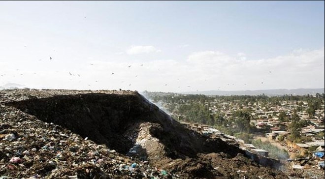 A photo taken March 12, 2017 shows a view of the main landfill of Addis Ababa on the outskirts of the city, where Ethiopia has built a power plant to convert waste into energy