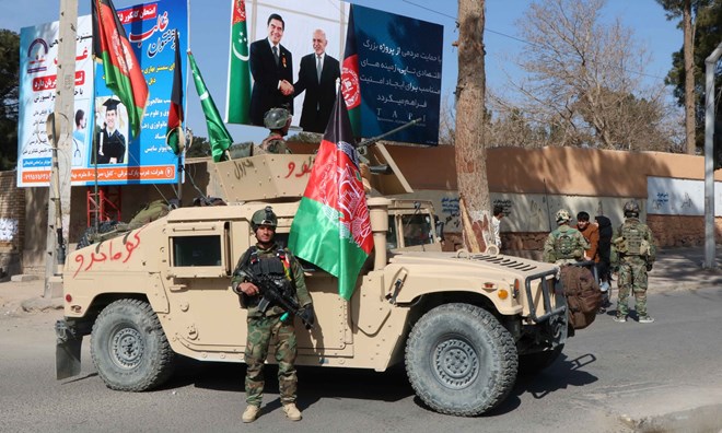 A roadside checkpoint in Herat, Afghanistan.
Photograph: Jalil Rezayee/EPA