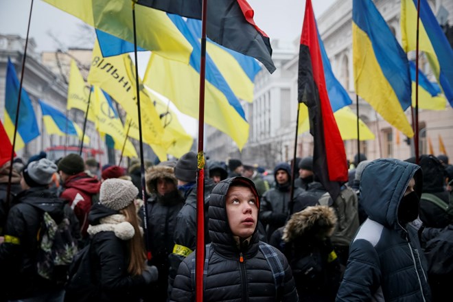 A rally in Ukraine against Russian aggression.
Photograph: Gleb Garanich/Reuters